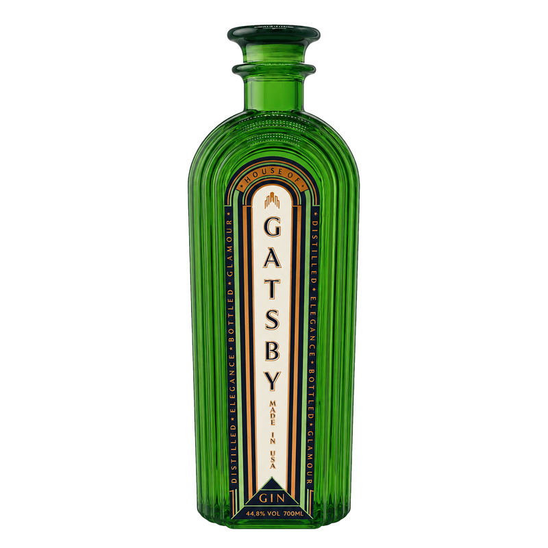 Gatsby Gin bottle — ultra-premium American craft gin in green glass with an Art Deco label