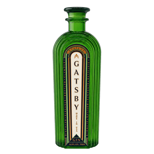 Gatsby Gin bottle — ultra-premium American craft gin in green glass with an Art Deco label